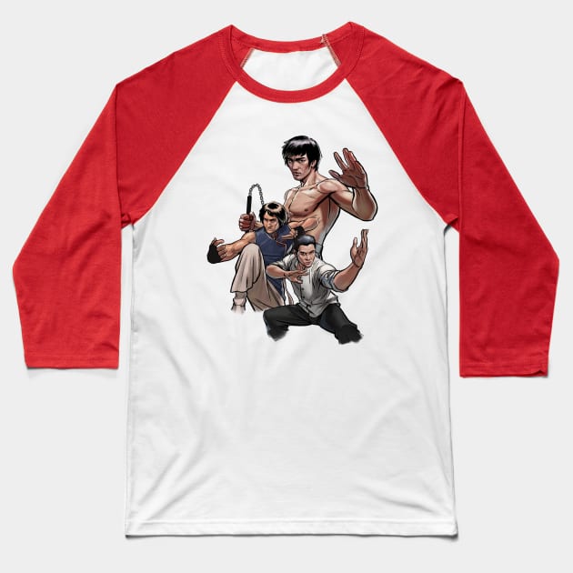 Kung Fu Trio Baseball T-Shirt by ohshirtdotnet